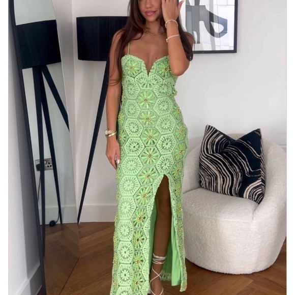 COPY - Green Crochet Pearl Maxi Dress - Picture 1 of 5